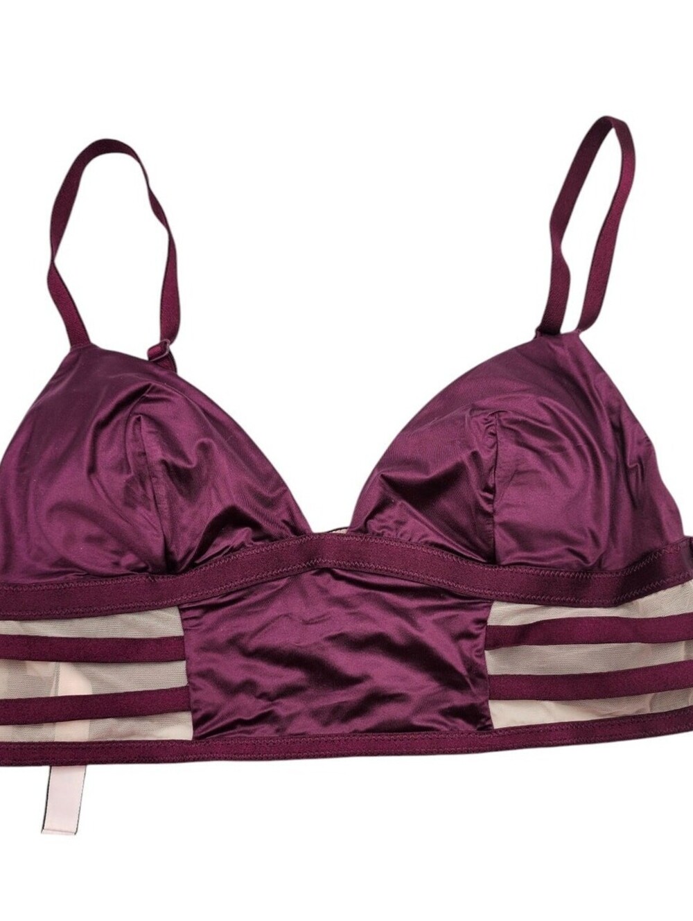 Victorias Secret Womens Sz S Sexy Satin Bralette Purple Beige Mesh Stripe